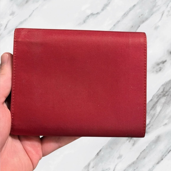 Prada Tessuto Dark Red Nylon Compact Trifold Wallet Authentic Vintage - Picture 4 of 11